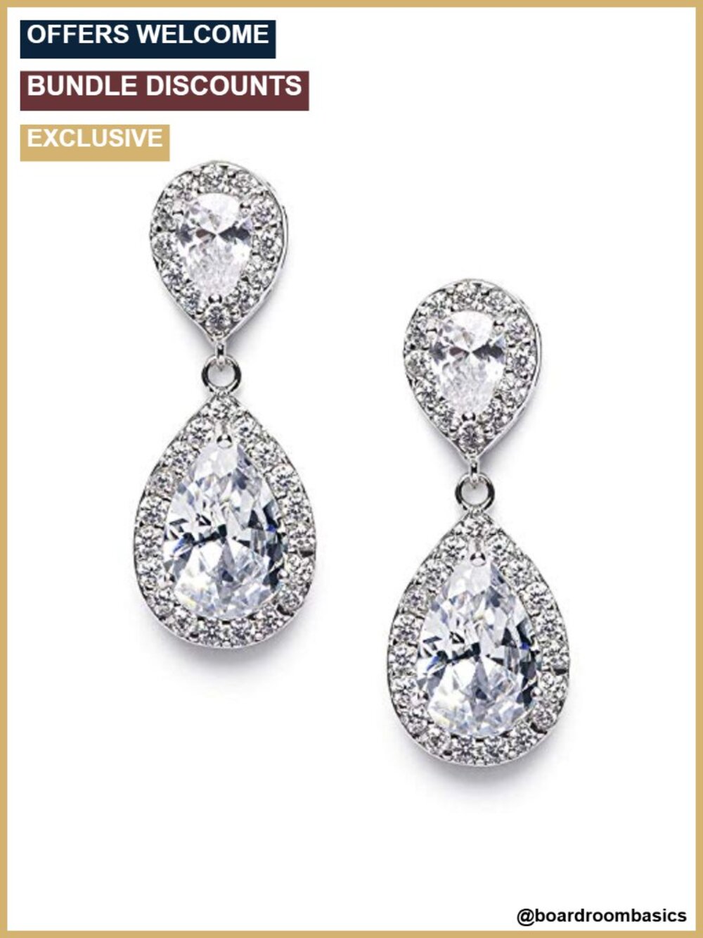 Cubic Zirconia Teardrop Bridal Earrings Rose Gold Plated Dangle Wedding Prom